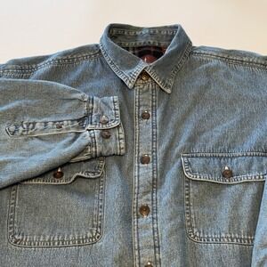 Lanesboro Mens Large Blue Denim Plaid Fleece Lined Shirt Jacket Shacket Workwear